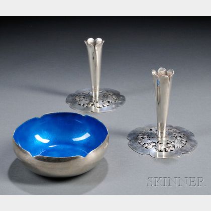 Stavre Gregor Panis Pair of Candleholders and an Enameled Bowl