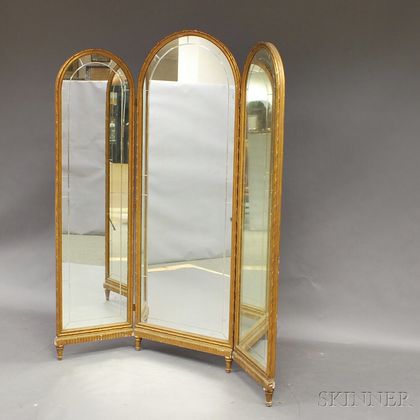 Gold-painted Tripartite Dressing Mirror