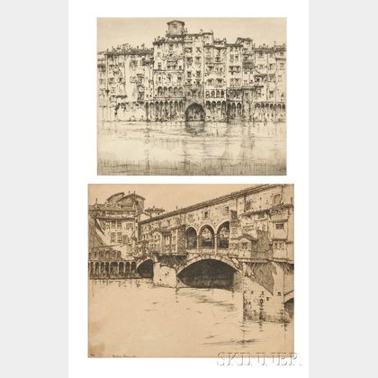 Ernest David Roth (American, 1879-1964) Two Views of Florence: Ponte Vecchio - Florence