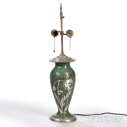 Poppy-decorated Table Lamp Attributed to Silver Crest 