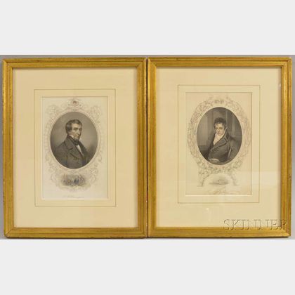 American School, 19th Century Pair of Portrait Engravings: Robert Fulton After Benjamin West