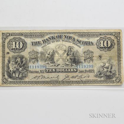 1929 $10 Bank of Nova Scotia Note. Estimate $100-200