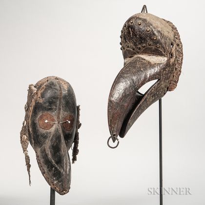 Two Dan-style Carved Wood Bird Masks