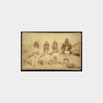 C.S. Fly (American, 1849-1901) Imperial Cabinet Card Photograph of Geronimo and Apache Warriors