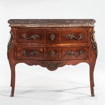 Louis XV-style Kingwood- and Mahogany-veneered Marble-top Commode
