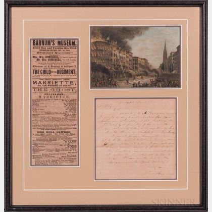 Barnum, Phineas T. (1810-1891) Autograph Letter Signed, 1855, and Other Material.