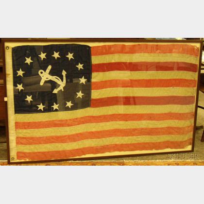 U.S. Yacht Ensign Machine-stitched Pieced and Appliqued Linen Flag