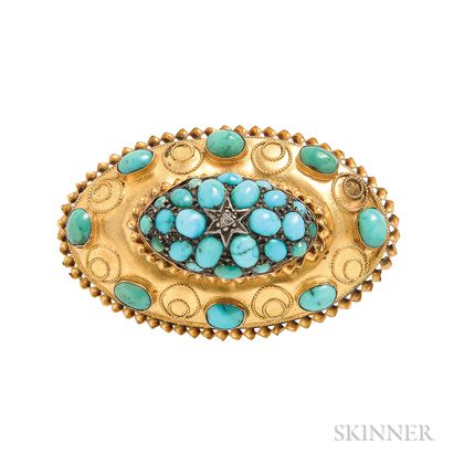 Victorian 15kt Gold and Turquoise Brooch