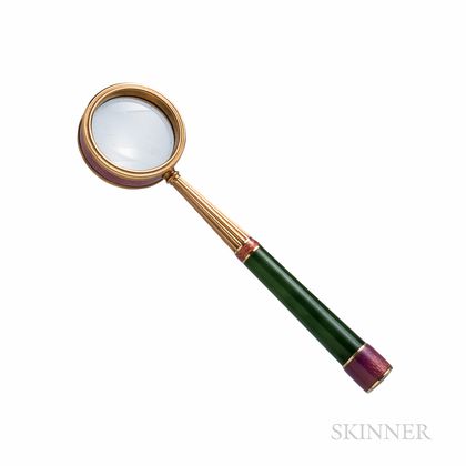 14kt Gold, Enamel, and Nephrite Jade Magnifying Glass