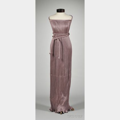 Vintage Mary McFadden Mauve Fortuny-style Pleated Halter Dress