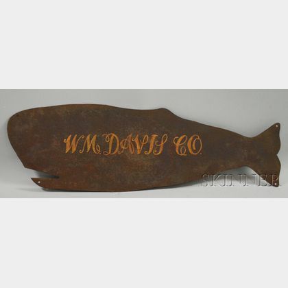Painted Cut Sheet Iron Whale-shaped Sign "Wm Davis Co.,"