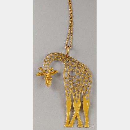 Large 18kt Gold Giraffe Pendant Necklace