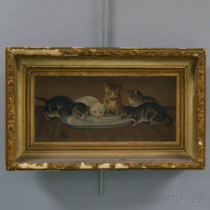American School, 19th Century Five Cats Around the Milk Dish.