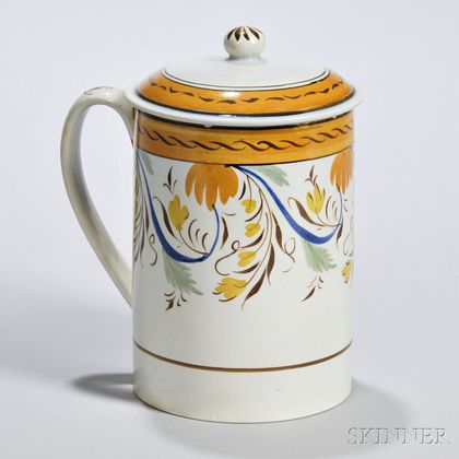 Large Polychrome-decorated Mug with Original Lid