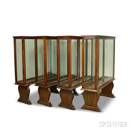 Four Large Mahogany and Glass Ship Model Display Cases