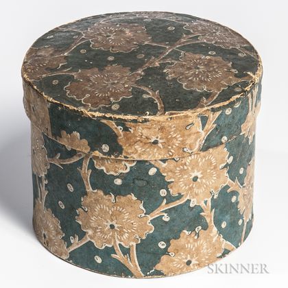 Round Wallpaper Box with Blue Floral Print