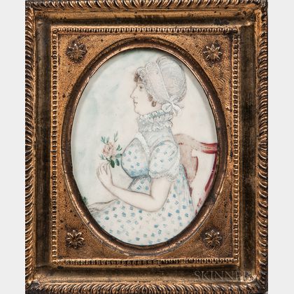 American School, Late 18th Century Portrait of a Lady in a Printed Dress