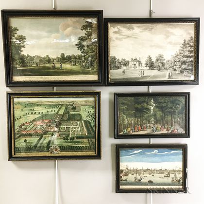 Five Framed 18th Century Engravings of Gardens and Landscapes. Estimate $200-300