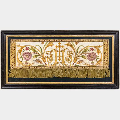 Framed Silk Brocade Ecclesiastical Textile Fragment
