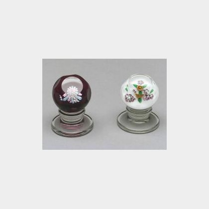 Two Charles Kaziun Faceted Pedestal Paperweights
