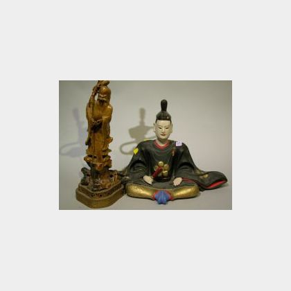 Japanese Carved and Painted Wood Figure of a Priest and a Chinese Carved Soapstone