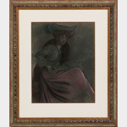 Almery Lobel-Riche (French, 1880-1950) Femme Assise au Chapeau