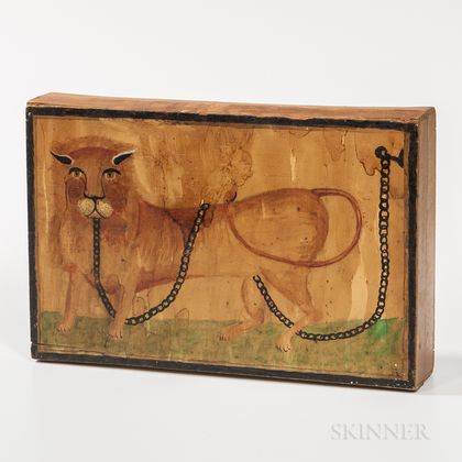 Yellow-painted Box with Lion-decorated Lid