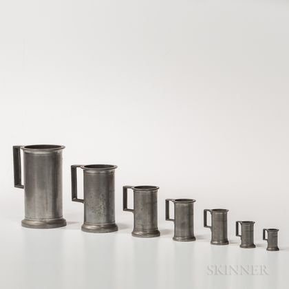 Set of Seven Graduated Pewter Measures