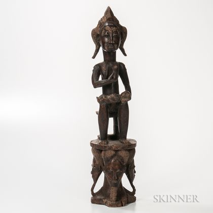 Baule-style Carved Wood Figure of a Seated Mother and Child