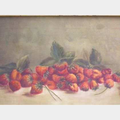 Framed Oil on Canvas Still Life of Strawberries