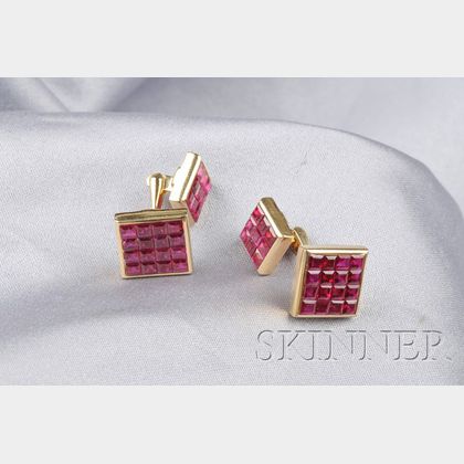 18kt Gold and Ruby Cuff Links, Aletto Brothers