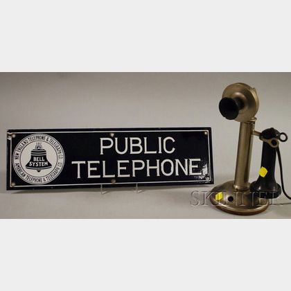 Bell System Enameled-metal Telephone Sign and Northern Electric Co. Nickel Silver Candlestick Telephone. 