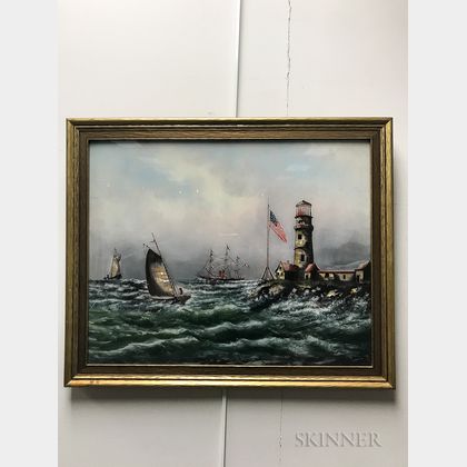 Reverse-painted Harbor Scene on Glass