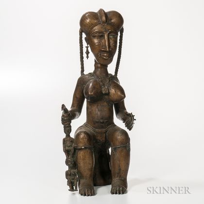 Baule-style Bronze Seated Female Figure