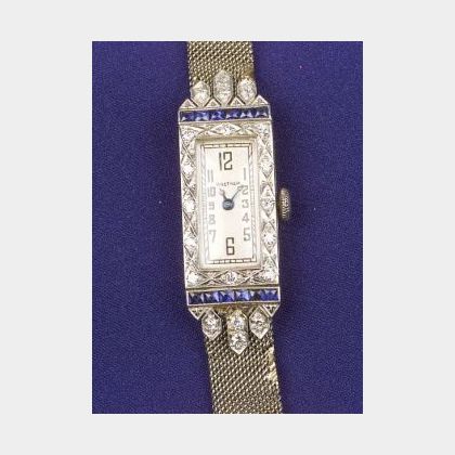 Art Deco Platinum, Diamond and Sapphire Wristwatch