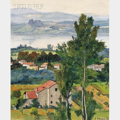 Luigi Lucioni (American, 1900-1988) View of a Northern Italian Countryside, Possibly the Lake Como Region