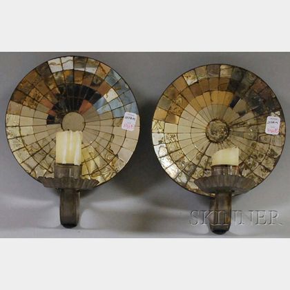 Pair of Tin Mirrored Wall Candle Sconces