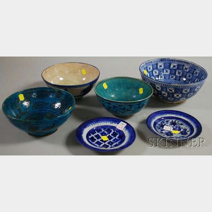 Six Persian Glazed Earthenware Items