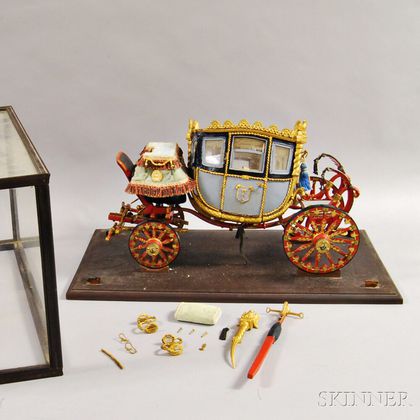 Cased Painted Wood Carriage Model