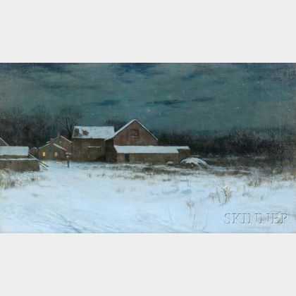 Charles Warren Eaton (American, 1857-1937) Twilight Landscape with Farm in Snow