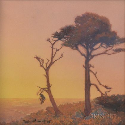 Ferdinand Burgdorff (American, 1881-1975) Sunset /A California Coastal View with Cypress