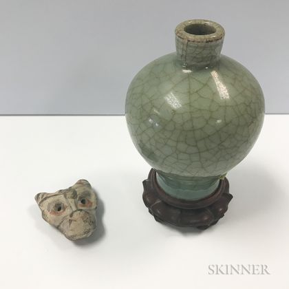 Ge-style Vase and a Pottery Mask