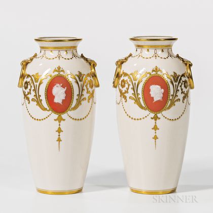 Pair of Minton Porcelain Pâte-sur-pâte Vases