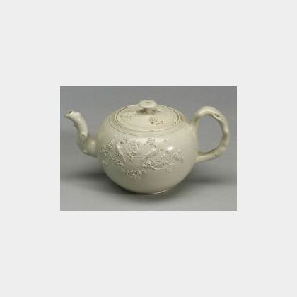 Staffordshire White Saltglaze Stoneware Globular Teapot and Cover