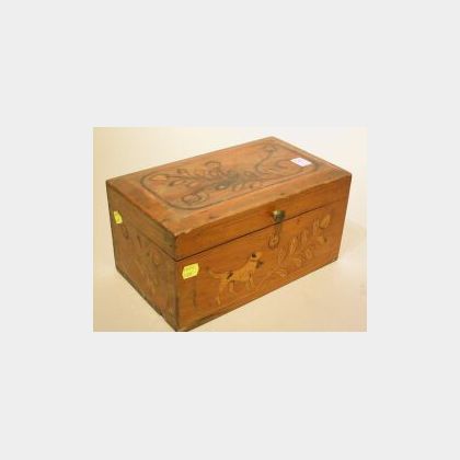 Floral and Dog Inlaid Cherry Document Box. 