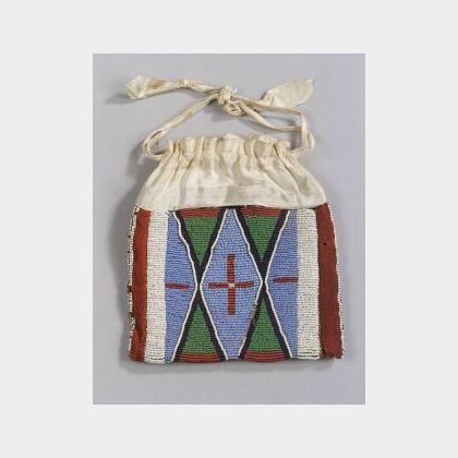 Northern Plains Beaded Cloth and Hide Pouch