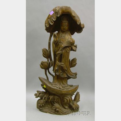 Chinese Carved Hardwood Figure of Kuan Yin