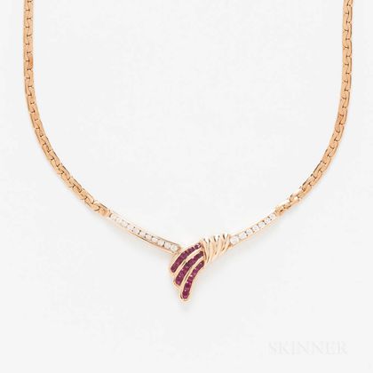 18kt Gold, Ruby, and Diamond Necklace