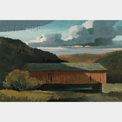 Eric Sloane (American, 1905-1985) The Old Covered Bridge in Autumn