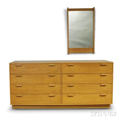 Large Charles Webb Oak Chest of Drawers and Mirror
